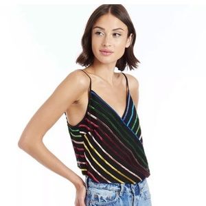 AMANDA UPRICHARD MATTIE VELVET RAINBOW STRIPE  Top